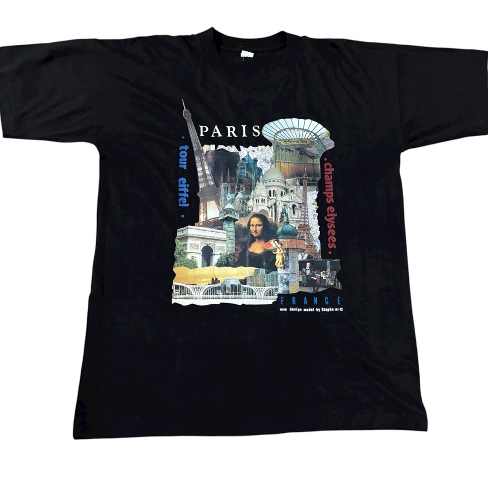 Black Graphic Paris Souvenir T-Shirt Size Large 💯% Cotton